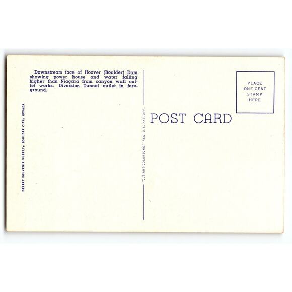 Vintage Linen Postcard Downstream Face Hoover Boulder Dam Desert Souvenir - Picture 2 of 2